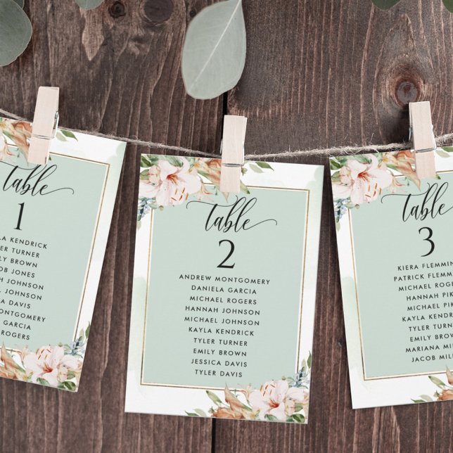 Sage and Pink Seating Plan Cards with Guest Names (Creator Uploaded)