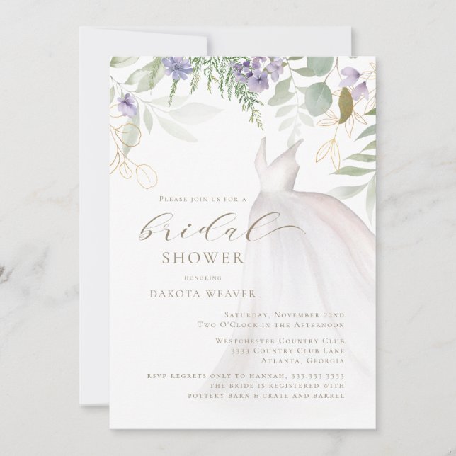 Sage and Purple Green Wildflower Bridal Shower Invitation (Front)