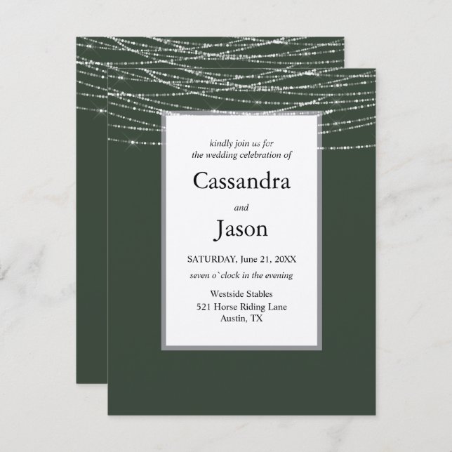 Sage and Silver Simple Wedding Invitation (Front/Back)