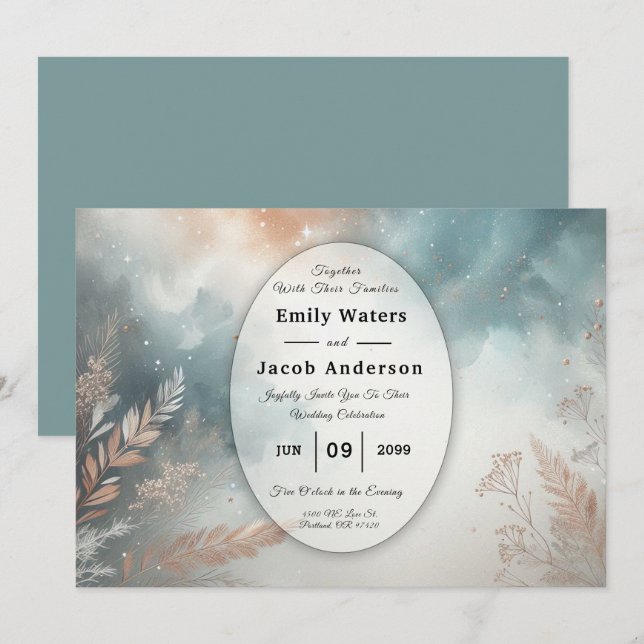 Sage and Terracotta Stardust Skies Wedding Invitation (Front/Back)