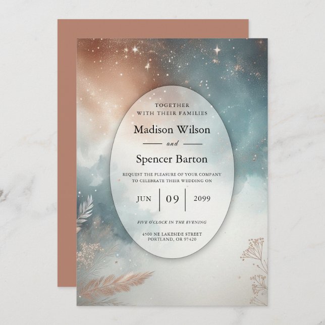 Sage and Terracotta Stardust Skies Wedding Invitation (Front/Back)