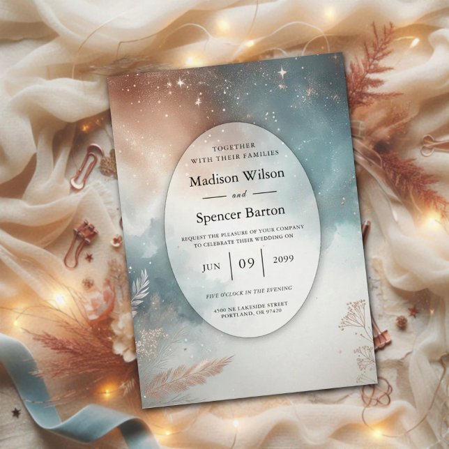 Sage and Terracotta Stardust Skies Wedding Invitation (Creator Uploaded)