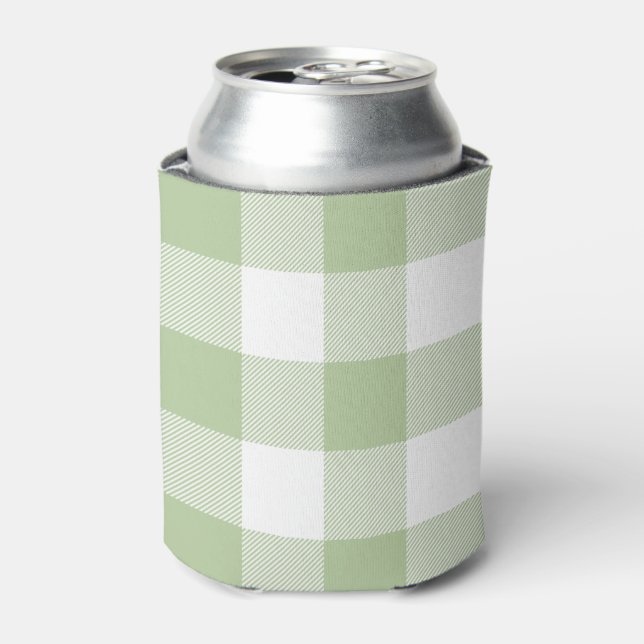 Sage and White Buffalo Plaid Gingham Can Cooler (Can Front)