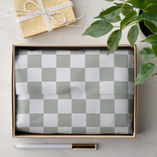 Sage and White Checkered Decoupage  Tissue Paper