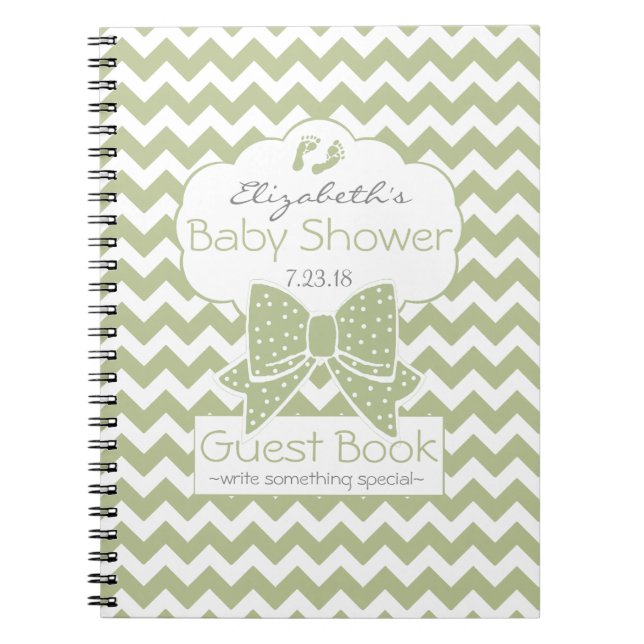 Sage and White Chevron Baby Shower Guest Book (Front)