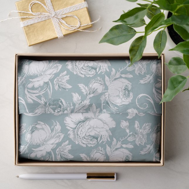 Sage and White Chinoiserie Decoupage Pattern Tissue Paper (Gift)