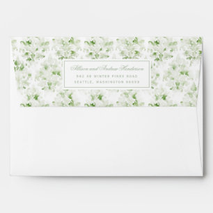 Sage and White Watercolor Damask Wedding Envelope