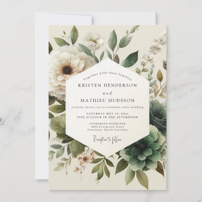 Sage Antique Bloom Wedding Invitation (Front)