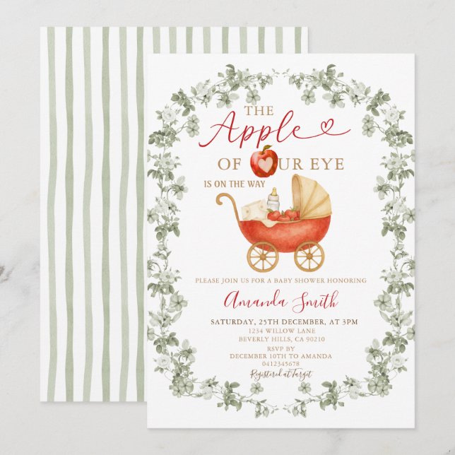 Sage Apple of our Eye Baby Shower Carriage Invitation (Front/Back)