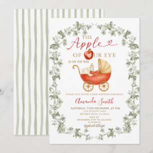 Sage Apple of our Eye Baby Shower Carriage Invitation