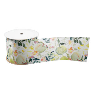 Sage Apple Picking Fruits and florals Satin Ribbon