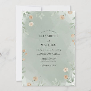 Sage Apricot Leafy Wedding Invitation