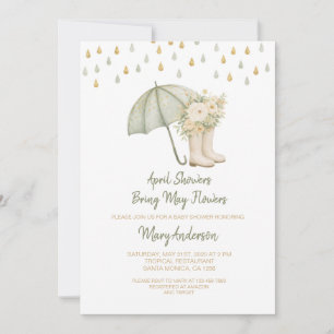 Sage April Showers Bring May Flowers Baby Shower  Invitation
