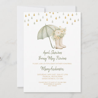 Sage April Showers Bring May Flowers Baby Shower  Invitation