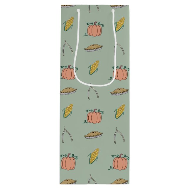 Sage Autumn Harvest Festival Pretty Thanksgiving Wine Gift Bag (Front)