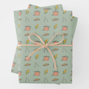 Sage Autumn Harvest Festival Pretty Thanksgiving Wrapping Paper Sheet