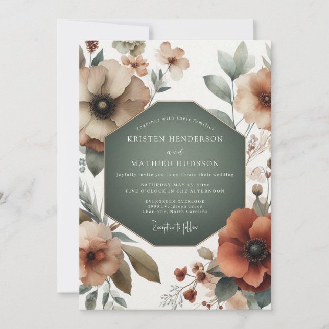 Sage Autumnal Anemone Wedding Invitation (Front)