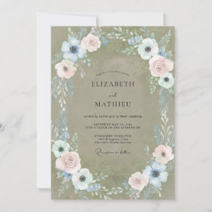 Sage Azure Blossom Wedding Invitation
