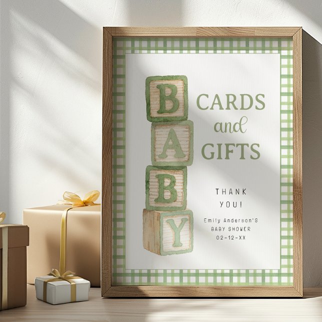 Sage Baby Blocks Cards and Gifts Baby Shower Sign (Cards & Gifts Baby Shower Sign)