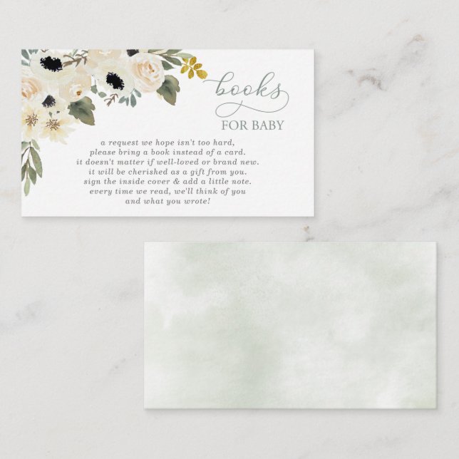 Sage Baby in Bloom Ivory Baby Shower Book Request Enclosure Card (Front/Back)