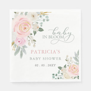 Sage Baby in Bloom Pink Floral Girl Baby Shower Napkin