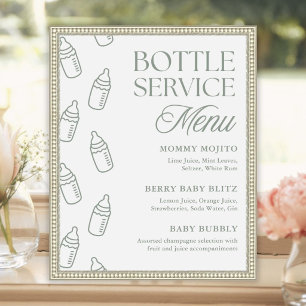 Sage Baby Shower Bottle Service Drink Menu Sign