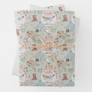 Sage Babys First Christmas Winter Pyjamas Wrapping Paper Sheet