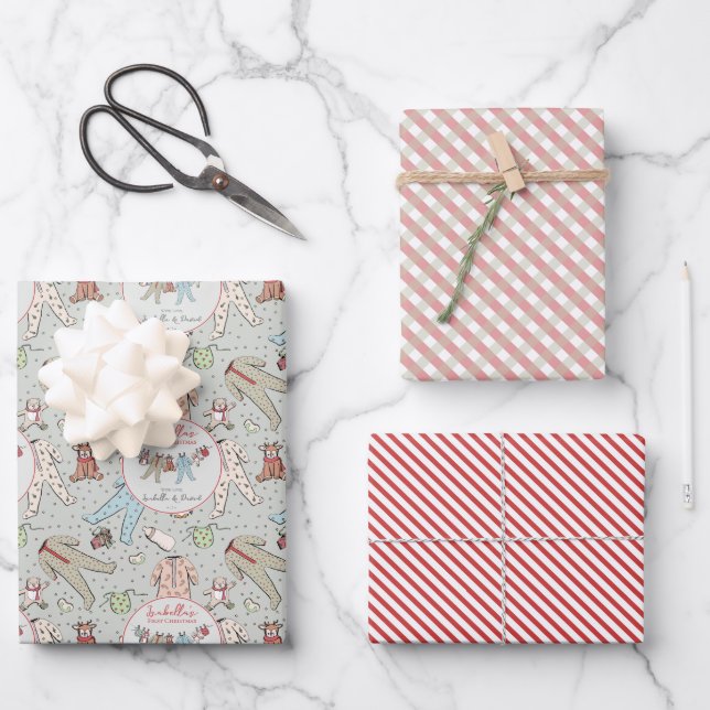Sage Babys First Christmas Winter Pyjamas Wrapping Paper Sheet (Front)