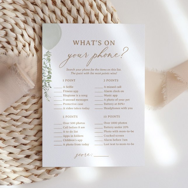 Sage Balloon Shower What's on Your Phone Game Invitation (Creator Uploaded)