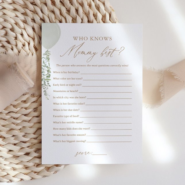 Sage Balloon Who Knows Mummy Best Baby Shower Game Invitation (Creator Uploaded)