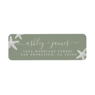 Sage Beach Starfish Script Wedding Return Address