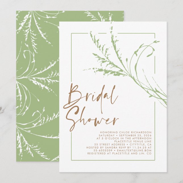 Sage Beige Pampas Grass Modern Boho Bridal Shower Invitation (Front/Back)