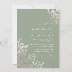 Sage Beige White Vintage Botanical Floral Wedding Invitation