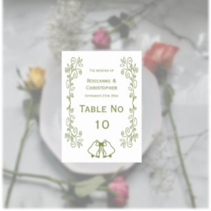Sage Bells Scrollwork Design Wedding Table Number