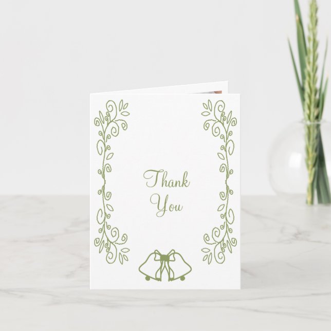 Sage Bells Scrollwork Design Wedding Thank You Card (Front)