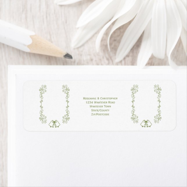 Sage Bells Scrollwork Wedding Return Address (Insitu)
