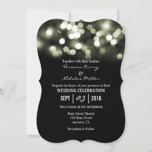 Sage Black Bokeh Glitter Lights Wedding Invites
