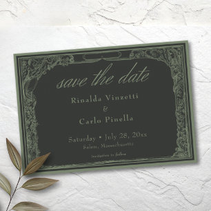 Sage Black Vintage Botanical Trellis Arch Wedding Save The Date