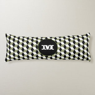sage, Black & White 3D Cubes Pattern Body Cushion