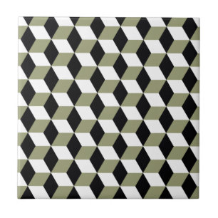 Sage Black & White 3D Cubes Pattern Tile