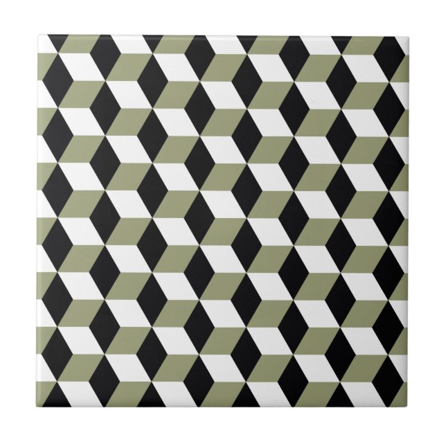 Sage Black & White 3D Cubes Pattern Tile (Front)