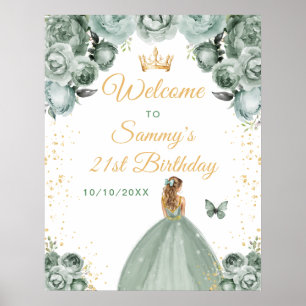 Sage Blonde Hair Princess Birthday Welcome Poster