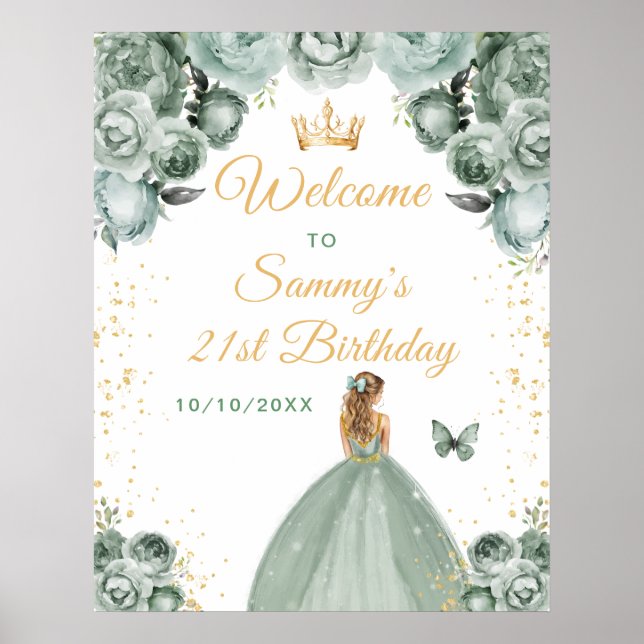 Sage Blonde Hair Princess Birthday Welcome Poster (Front)