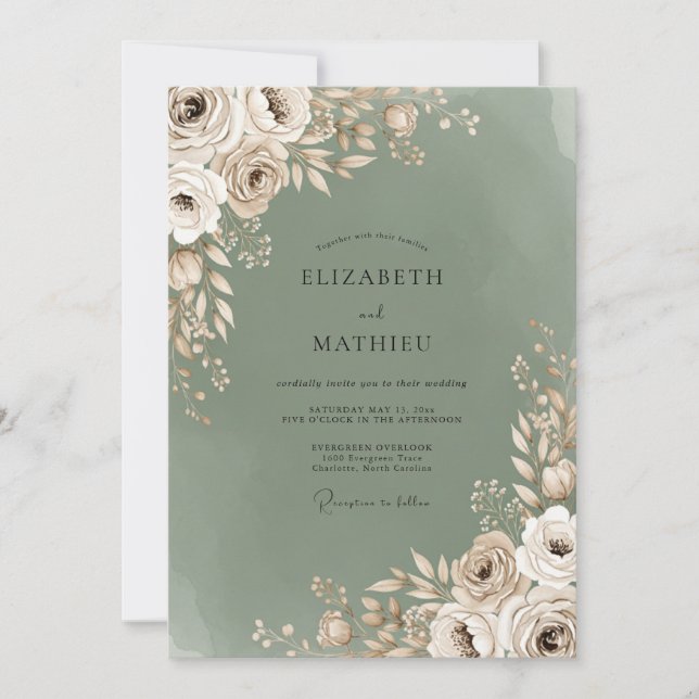 Sage Bloom Romantic Wedding Invitation (Front)
