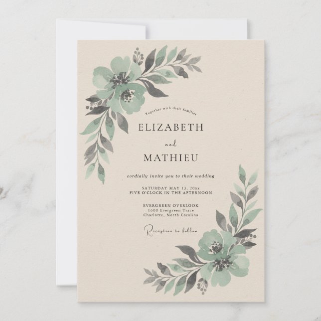 Sage Blossom Botanical Wedding Invitation (Front)