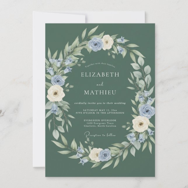 Sage Blossom Garland Wedding Invitation (Front)