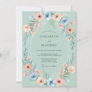 Sage Blossom Oval Flourish Wedding Invitation