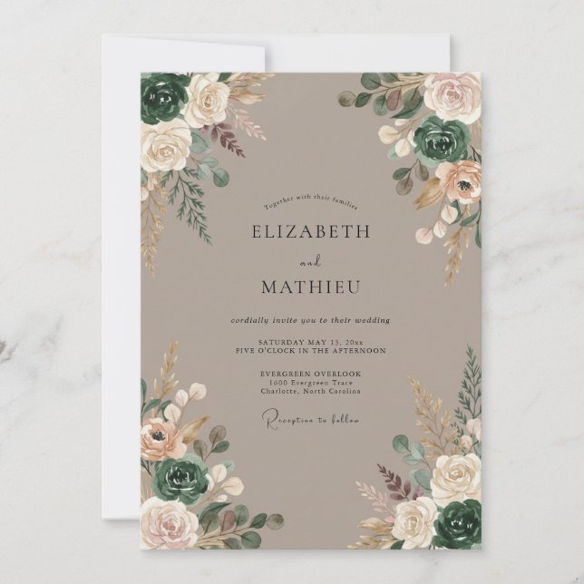 Sage Blossom Rustic Romance Wedding Invitation (Front)