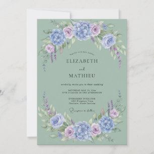Sage Blue Blossom Arch Wedding Invitation