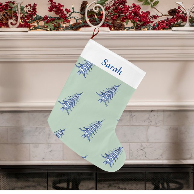 Sage Blue Christmas Pagoda Tree pattern Large Christmas Stocking (Sage Blue Christmas Pagoda Tree pattern Large Christmas Stocking)
